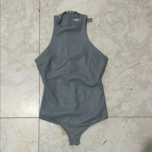 Skims Pleather High Neck Grey Bodysuit